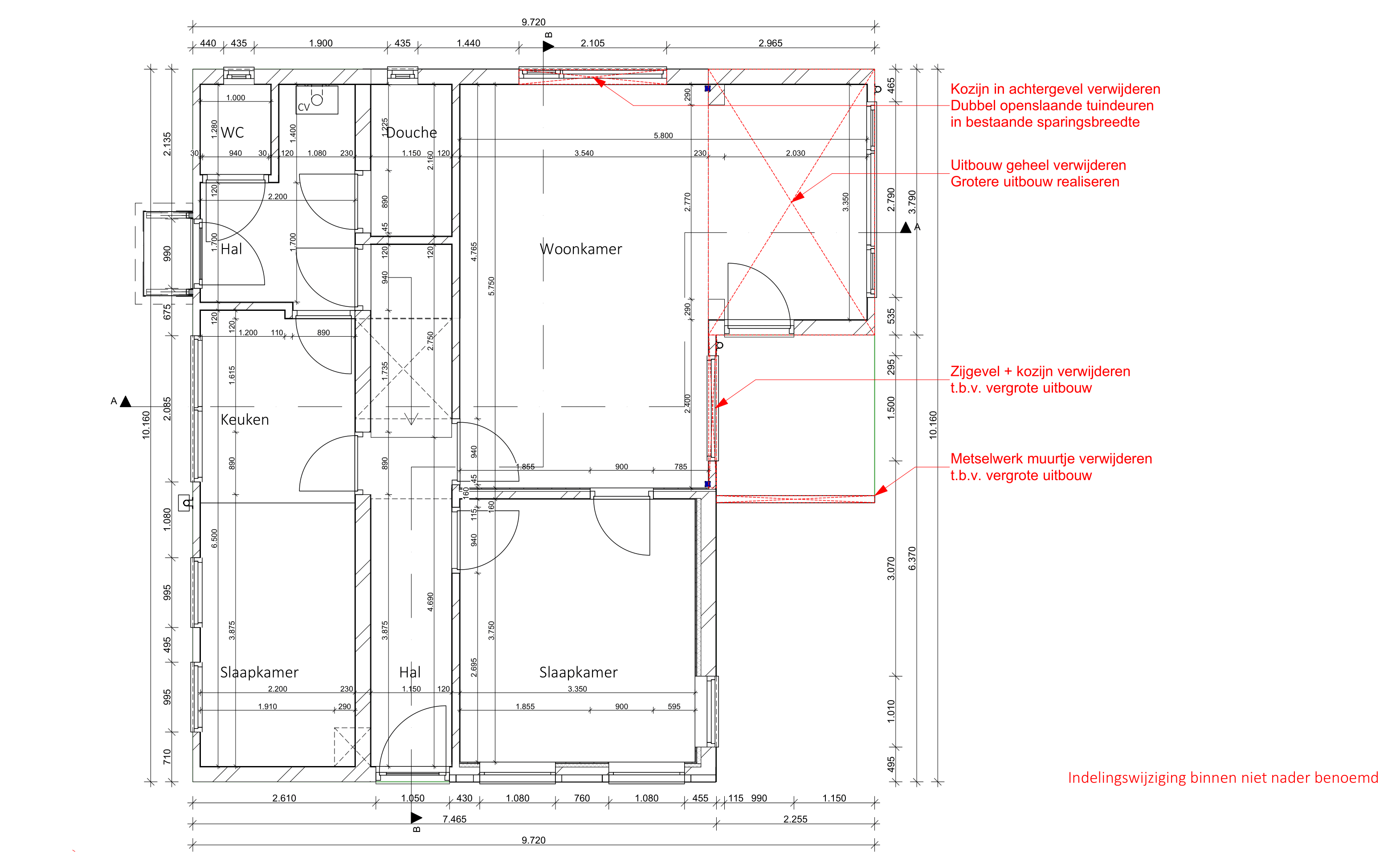 Te slopen plattegrond beneden